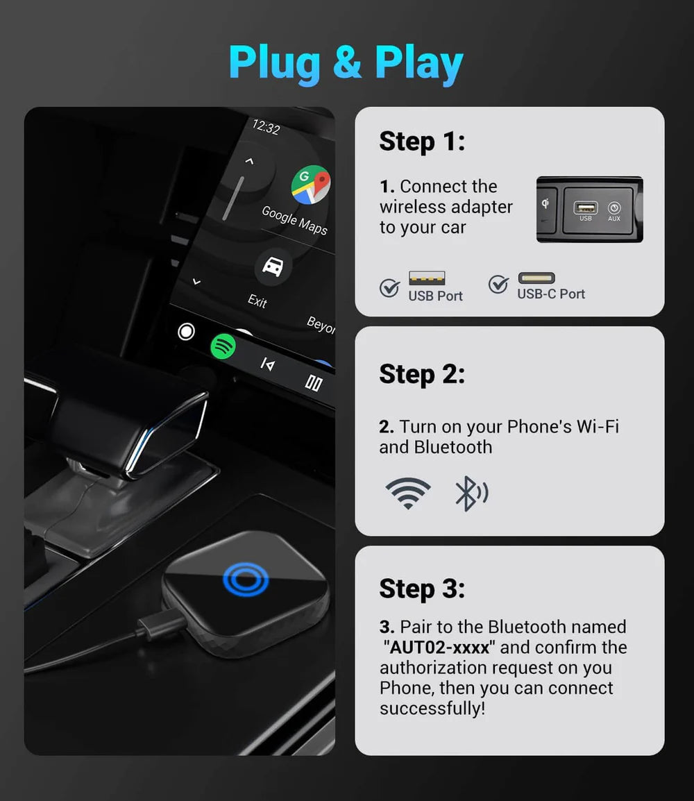 🔥6-Hour Flash Sale—Don't Miss Out! OTTOMOTION Wireless CarPlay / Android Auto Wireless 2 in 1 Adapter