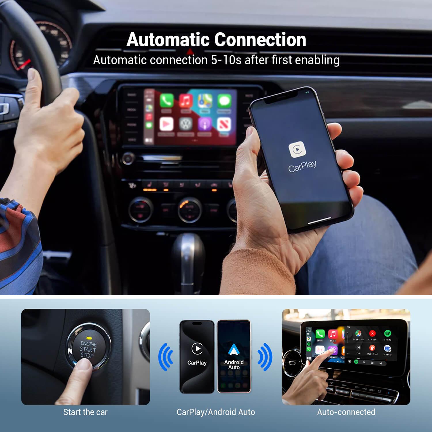 🔥6-Hour Flash Sale—Don't Miss Out! OTTOMOTION Wireless CarPlay / Android Auto Wireless 2 in 1 Adapter